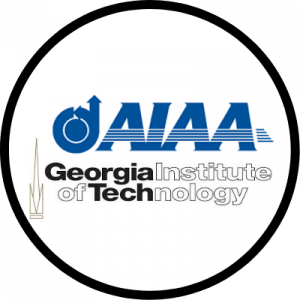 Georgia Tech AIAA logo, a white circle with blue letters A I A A and black letters saying Georgia Institute of Technology.