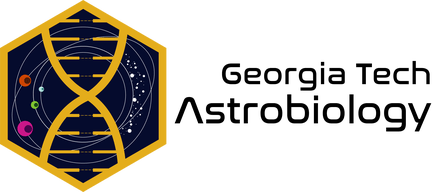 Icon for Georgia Tech Astrobiology. Logo is an image of a DNA strand with orbital paths of several planets around it.