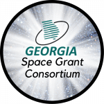 Image of a logo with the text "Georgia Space Grant Consortium" and an image of the outline of Georgia on a white starburst background